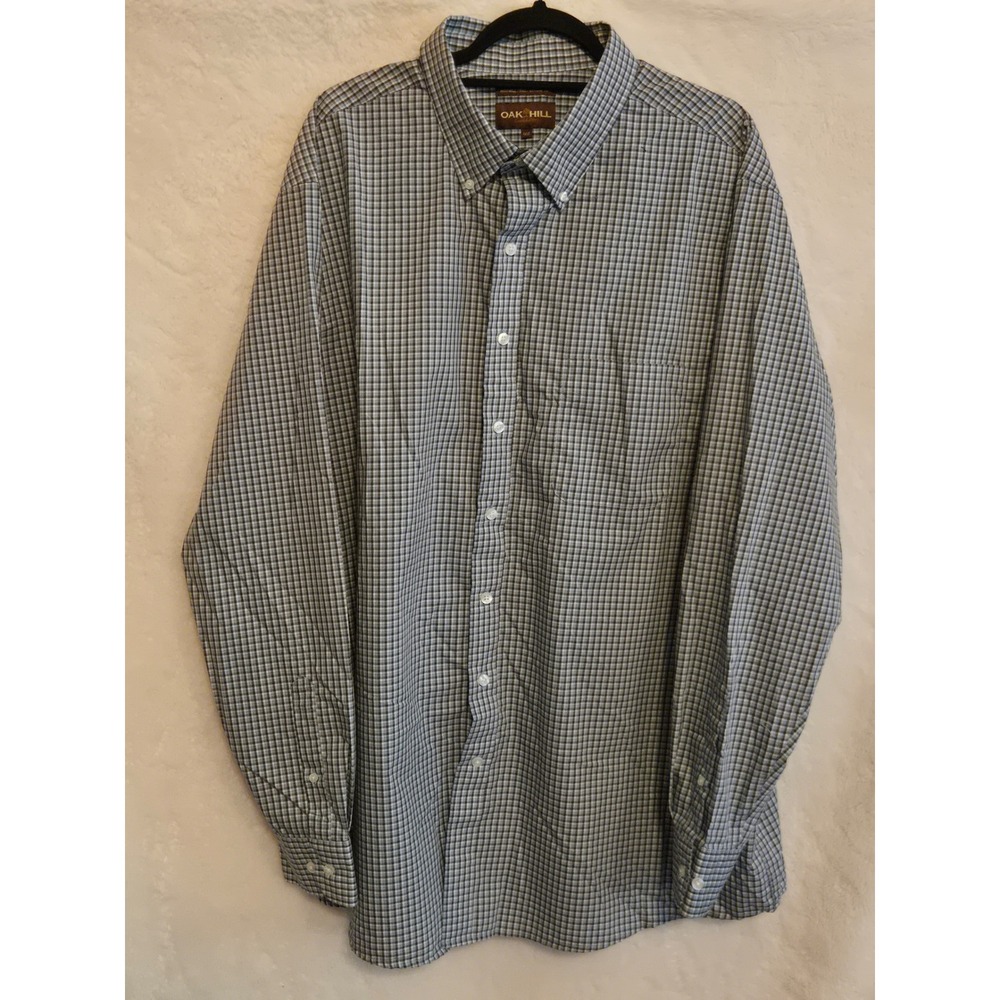 Oak Hill Mens 1XLT Blue Black Micro Check Wrinkle Free Cotton Button Down Shirt